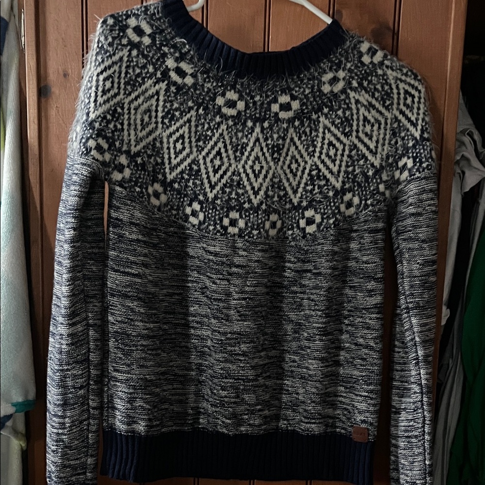 Roxy Navy and Cream Geometric Women's Sweater